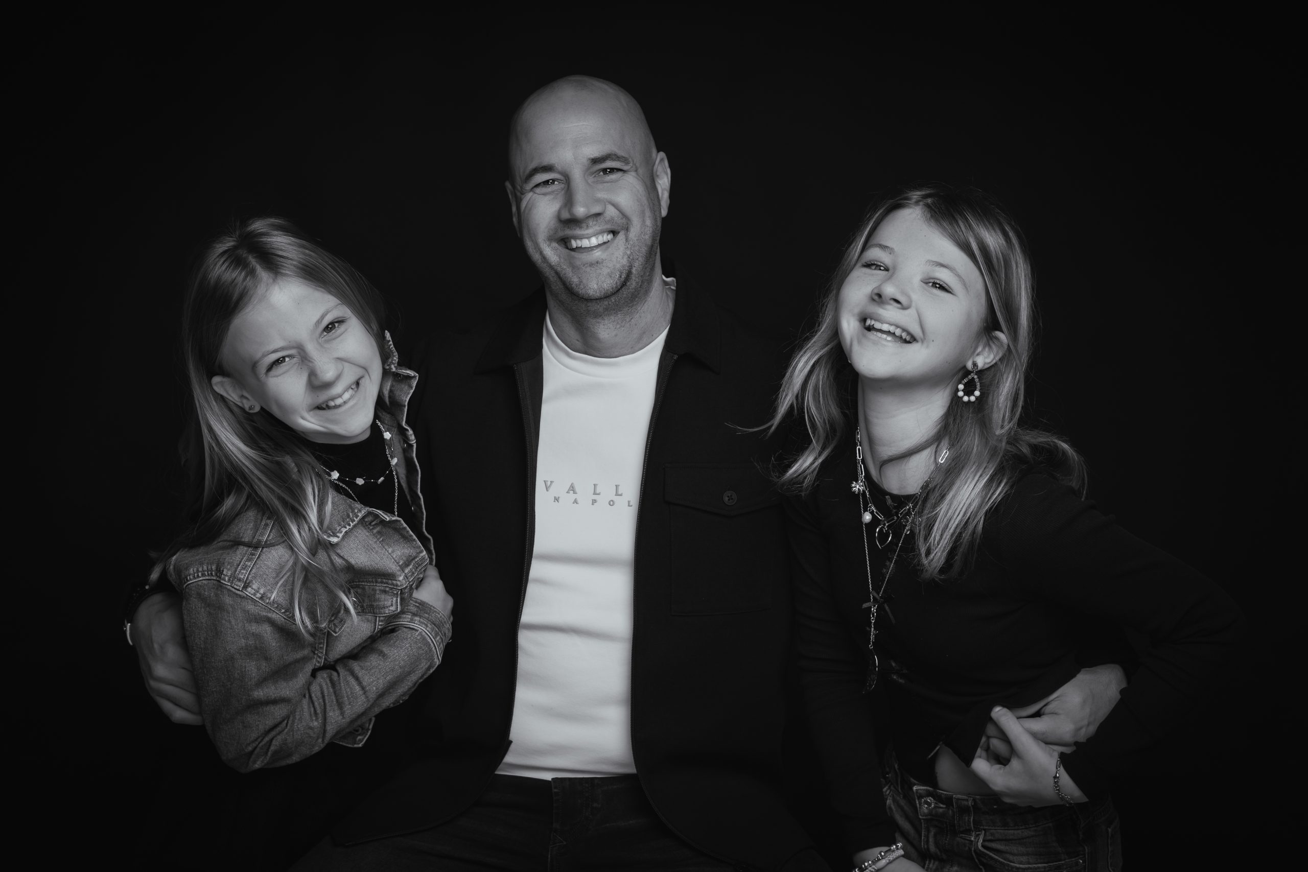 zwart-wit fotoshoot vader en dochter